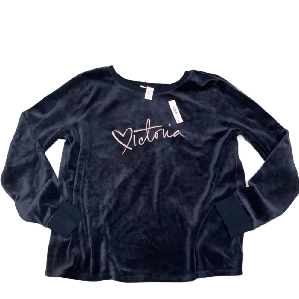 NWT Victoria’s Secret black velvet open back long sleeve top Size M 8 10
